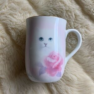 Vintage 80s Harrison white Persian cat with rose Mug rare collectible